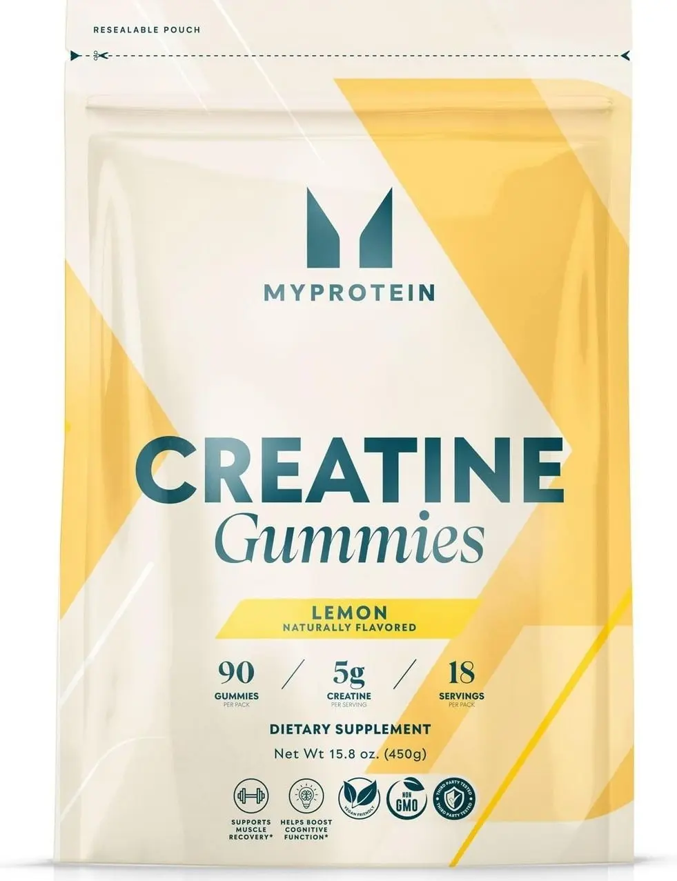 Myprotein Creatine Gummies, 5g Creatine Monohydrate per Serving, Lemon, 90 Count, 18 Servings, Chewable Post/Pre Workout Strength & Recovery Sports Nutrition Supplement, Vegan, Non-GMO