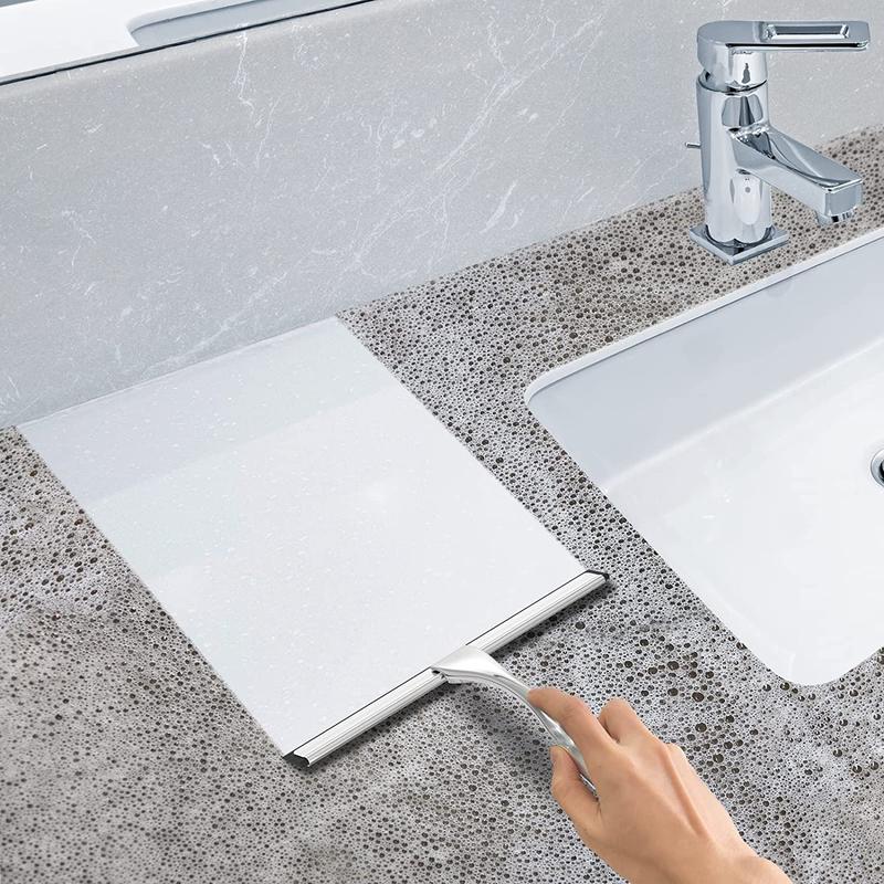 10-Inch Stainless Steel Shower Squeegee with Silicone Blade, All-Purpose Bathroom Cleaner Tool for Shower Glass Door, Tile Wall, Mirror, Car, Includes 2 Adhesive Hooks Docrok