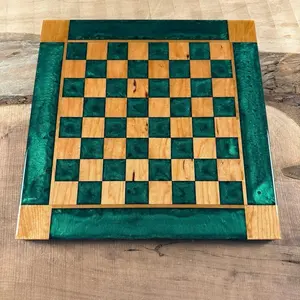 Emerald Green Cherry Wood Chess Board (INCLUDES GLASS PIECES)