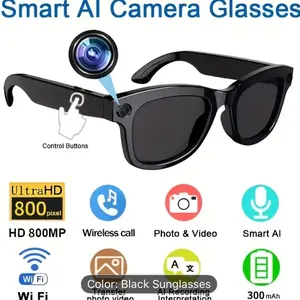 Smart Camera Glasses with 8MP Ultra-Wide Camera HD 1080P, Blue Light Blocking, AI Voice Control, 4H Playtime, Wi-Fi/Bluetooth 5.4 for HD Video & Immersive Audio