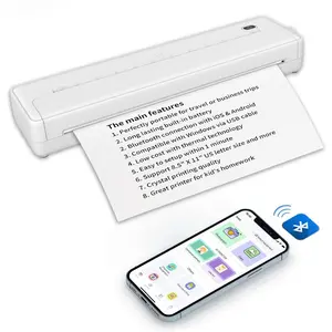 A4 Wireless Portable Bluetooth Label Maker Printer for Travel Long-Lasting Battery & Crystal Printing Quality for Business Office Home Trips Mobile Phone Photo Printer Thermal Printed