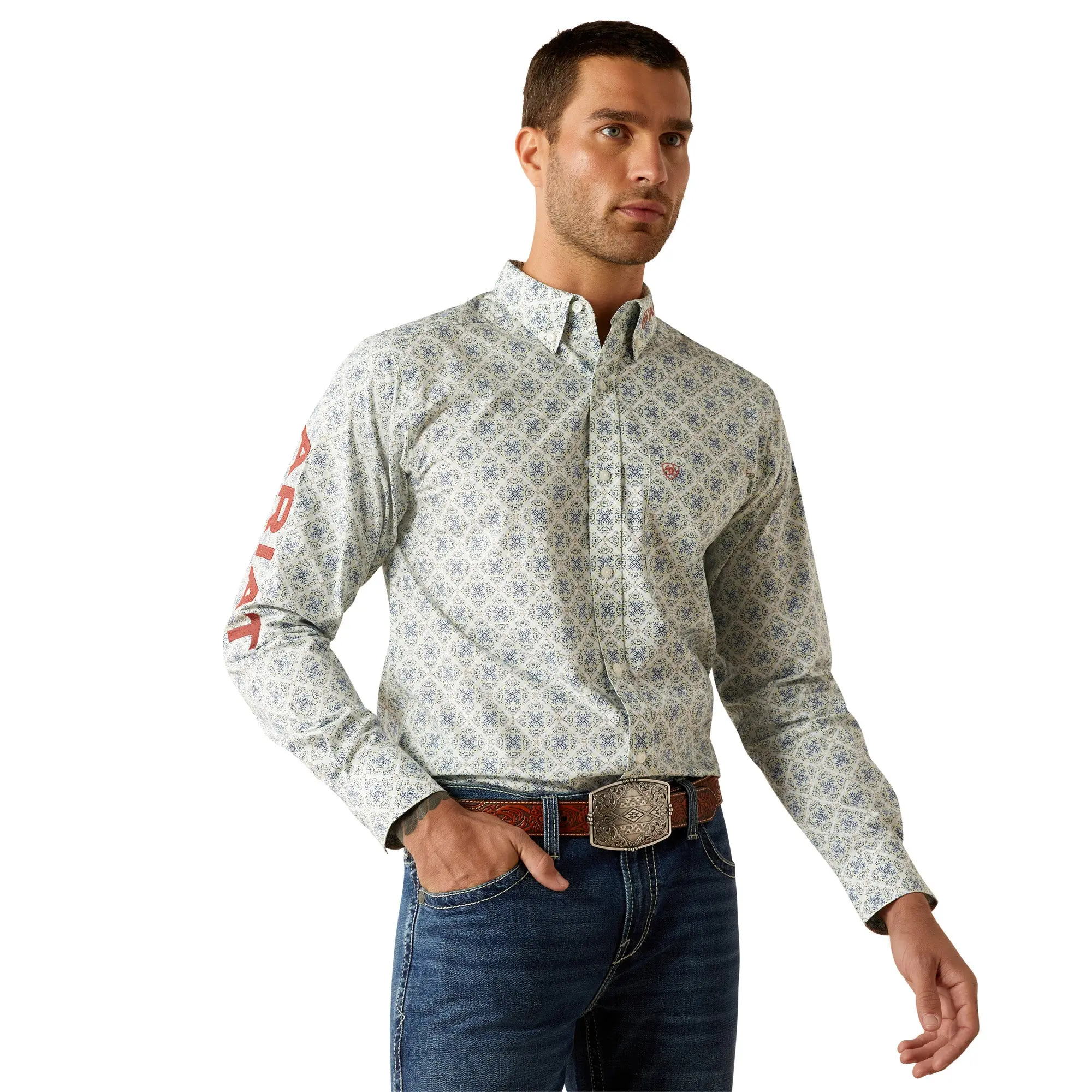 Ariat Men's Team Prestley Blue Orange Button Down Western Shirt 10054729