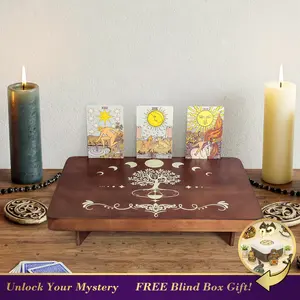 FNYDOX Tree of Life Altar Table with Tarot Card Holder Small Wooden Meditation Table Aesthetic Alter Witchcraft Supplies Witchy Home Decor Wiccan Tools Pagan Altar Witch Decor