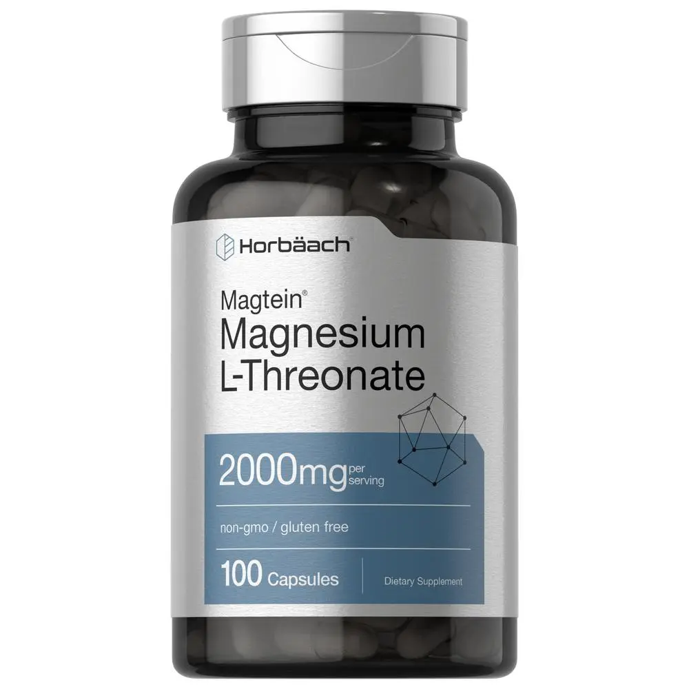Horbäach Magtein Magnesium L-Threonate | 2000mg Supplement | 100 Capsules | For Men & Women | Non-GMO and Gluten Free
