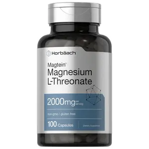 Horbäach Magtein Magnesium L-Threonate | 2000mg Supplement | 100 Capsules | For Men & Women | Non-GMO and Gluten Free