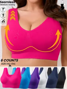 Plus Size Women's Wireless Sports Bra with Removable Pads, Seamless Push Up Vest，Stretch Comfortable Fabric, Ideal for Running & Fitness,Women's Underwear for All Season