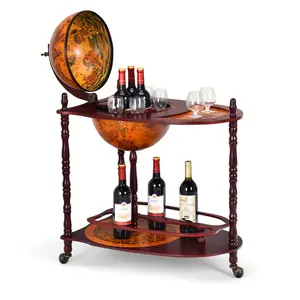 Home Vintage Globe Rolling Wine Bar Cart with Extra Shelf