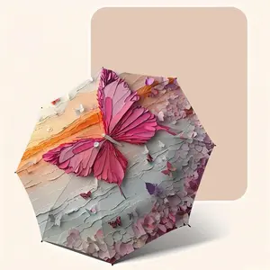 Butterfly Petal Print Folding Umbrella, Portable Foldable Umbrella, Lightweight Umbrella, Suitable for Outdoor Activities, Rainy and Sunny Days, Easy Storage, 8-Rib Design