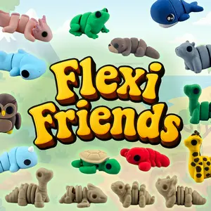 Flexi Animal Friends 3D Printed Figurine Set, Articulated Mini Animal Fidget Toys, Cute Desk Collectibles, Zoo Ocean Dinosaur Gift Bundle