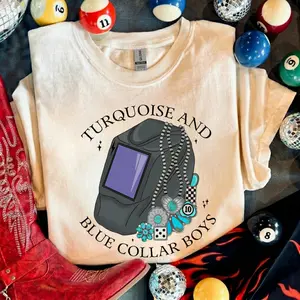 Turquoise Blue Collar WELDER Shirt, western clothing, western tops, western outfits women, western cowgirl stuff, punchy western wear, country girl stuff clothing clothes, women's graphic tees, sweatshirts for women, rodeo outfits