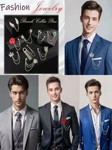 9 Pcs Chain Brooches Elegant Dazzling & Royal Style (High Quality Chain, Shiny Zircon & Multiple Designs) for Men & Women (Formal Events, Parties & Suit Styling)