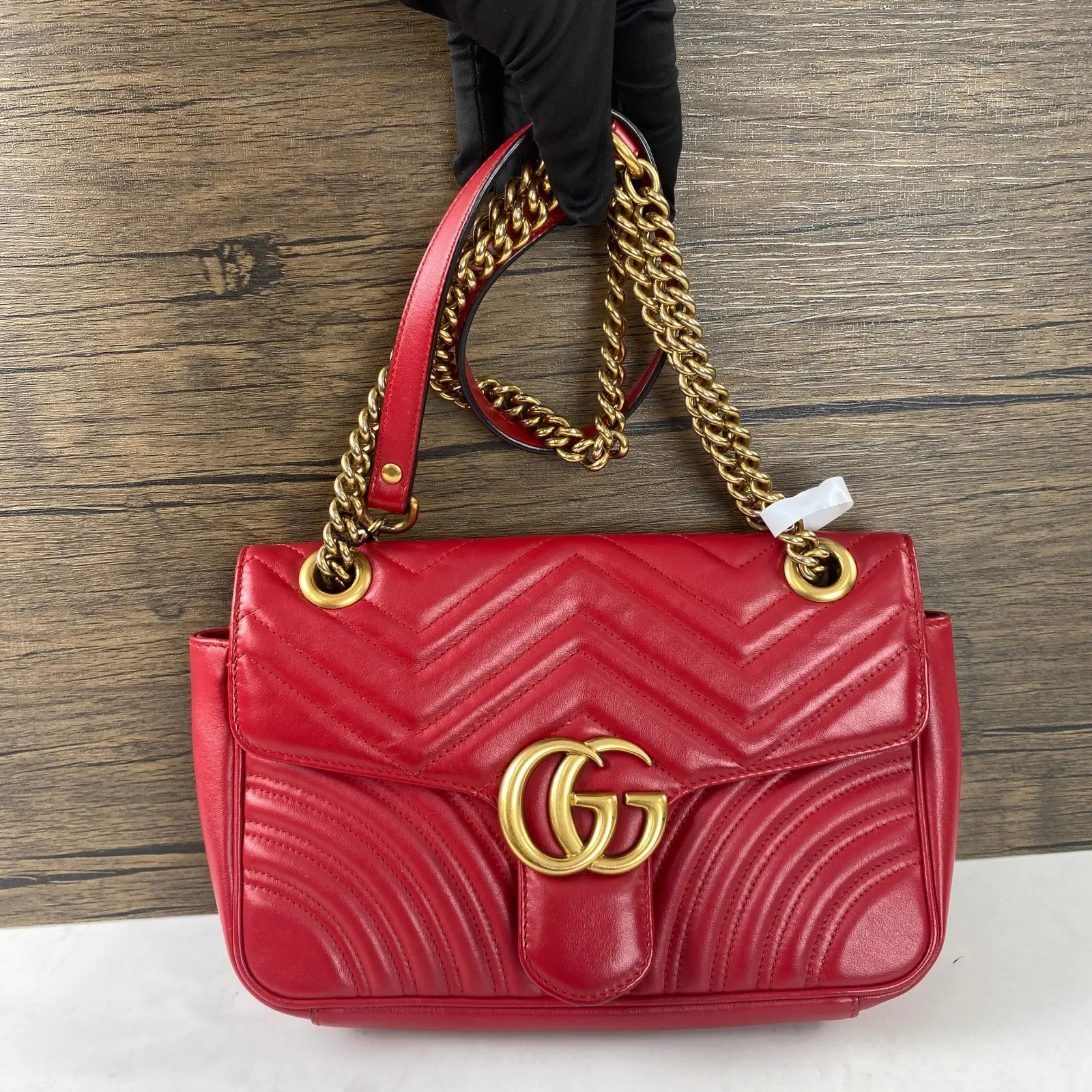 Pre-owned GUCCI leather Crossbody Bags GG Marmont red quilted shoulder bag with gold hardware QG1852#