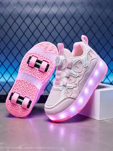 Gradient Glowing Roller Skates, Unisex Button-Release Charging Flash Light Sports Shoes, Anti-Slip Outdoor Leisure Inline Skates