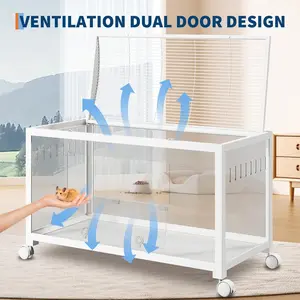 Hamster Cage with Chew-Proof Acrylic Panels - Stackable Metal Habitat for Hamsters, Gerbils & Guinea Pigs | 37.8" Spacious Design, Dual-Door Access, Universal Wheels, Easy-Clean