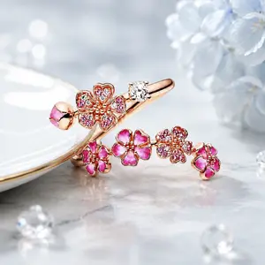 Rose Gold Peach Blossom Ring for Women, Elegant Floral Jewelry with Delicate Flower Design, Minimalist Fashion Accessory for Daily Wear and Special Occasions
