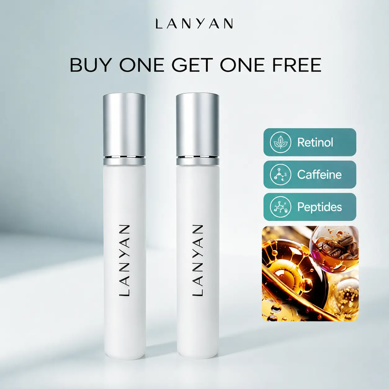 [BUY 1 GET 1] Caffeine Eye Roller Serum, 15ml  0.52 FL.OZ - Triple Action Retinol & Peptides for Dark Circles, Puffiness & Fine Lines