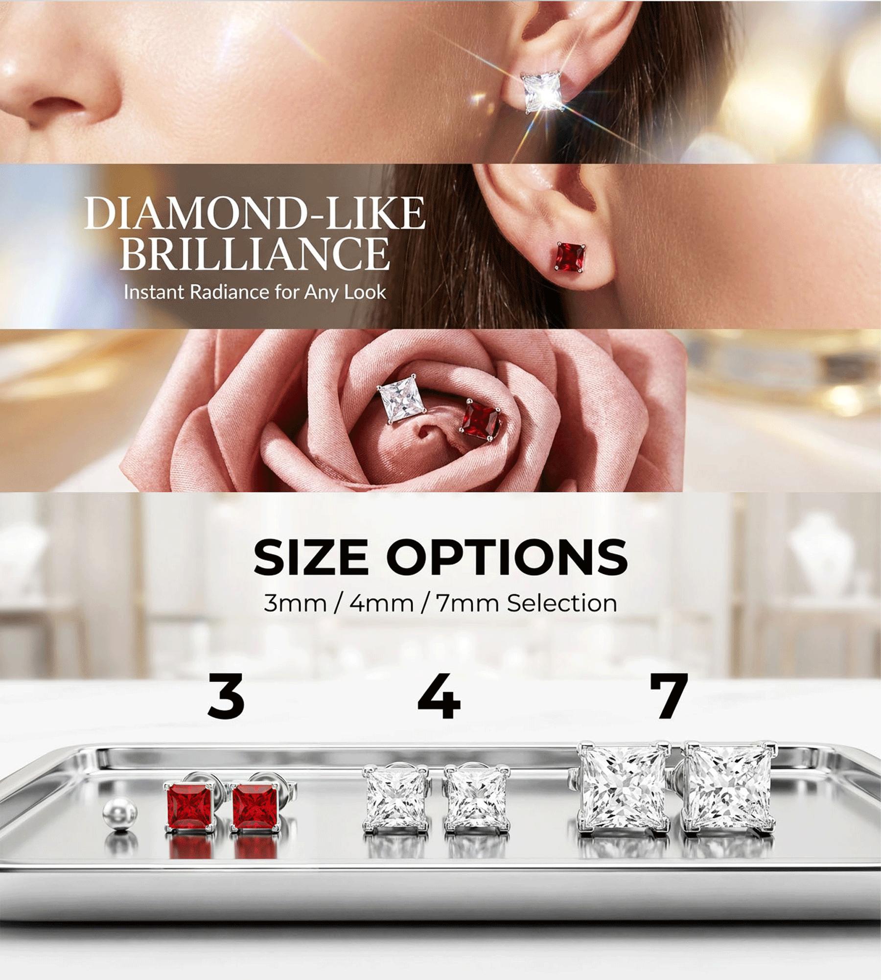 3 Pairs Silver Square Zircon Stud Earring Set - Copper + S925 Silver Needle, 13mm×10mm, 2g/0.07oz - Summer Daily & Date Wear Hypoallergenic Jewelry accessories