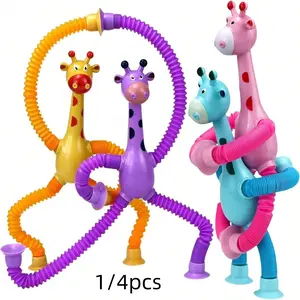1/4 Pcs Stretchable Suction Cup Giraffe Toy, Fun Pop Tube Sensory Toy for Toddlers, Educational Fidget Toy for Anxious Kids Ages 3-9