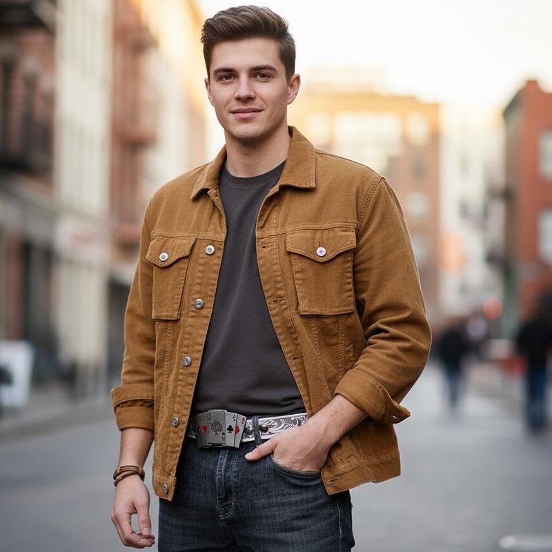 5A playing card pattern leather belt, with a Western cowboy style buckle that also functions as a lighter. A perfect gift for men or fathers.