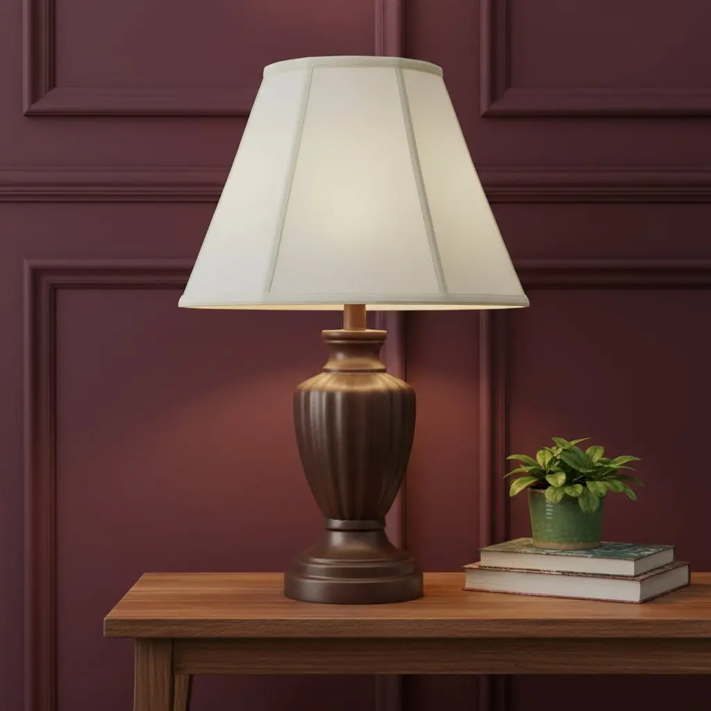 HomeRoots 654727 Traditional Empire Lamp Shade - 9x12x12 in. Eggshell High-Quality Linen with Piped Detailing, Spider Attachment, Ample Light Diffusion for Bedroom, Living Room (Lamp Covers & Shades)