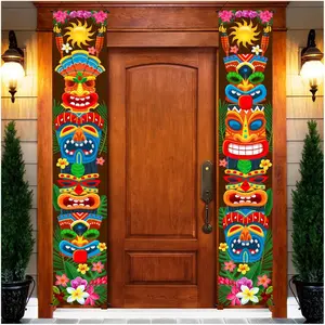 Hawaiian Luau Party Decoration Supplies, Tiki Banner & Tiki Totem Door Sign, Aloha Tropical Birthday Party Wall Hangings