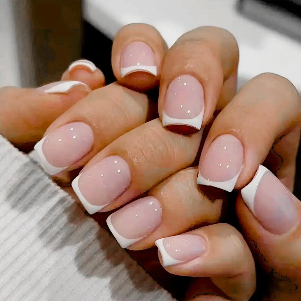 French Style Short Square Acrylic Nail Kit, 24pcs/set Simple Full Cover Press on Nails, DIY Reusable Nail Art Kit for Women & Girls