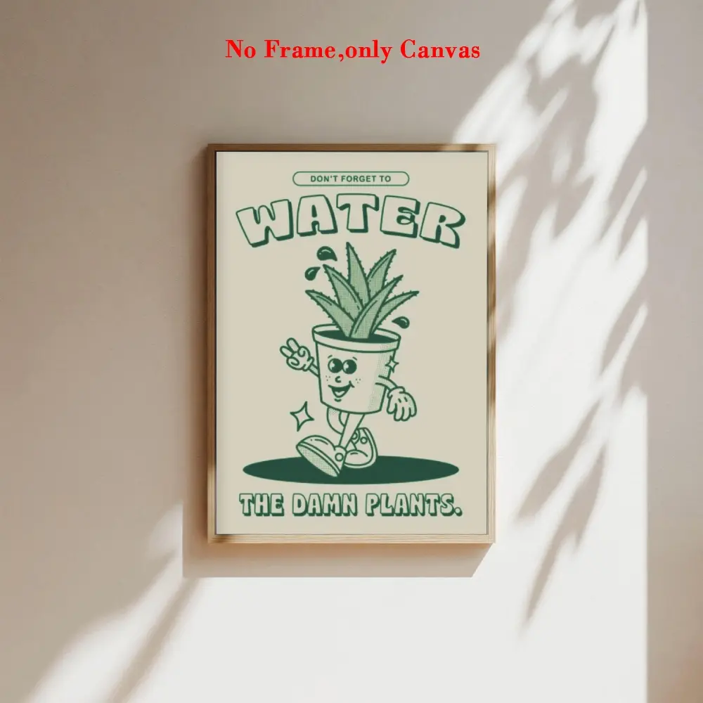1 pc, wall art, vintage poster, green plant quote art print, funny aloe vera potted plant canvas painting, home decor, Decoration Items, housewarming gift, unframed, Vintage Garden Print, Modern Home Decoration