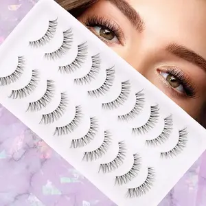 10 Pairs 3D Doll Natural Cross Eyelashes, Hypoallergenic DD Curl, 6-9mm & 13-15mm Length, Transparent Stem, Invisible Extension for Enhanced Eyes, Daily Light Makeup