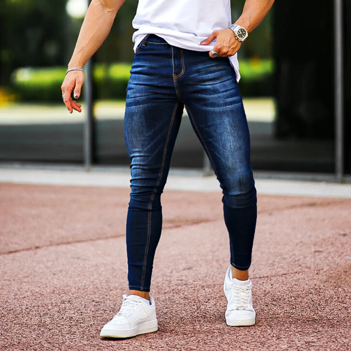 GINGTTO Men's Skinny Jeans Slim Fit Stretch Elastic Waist Jeans Pants Denim Denim