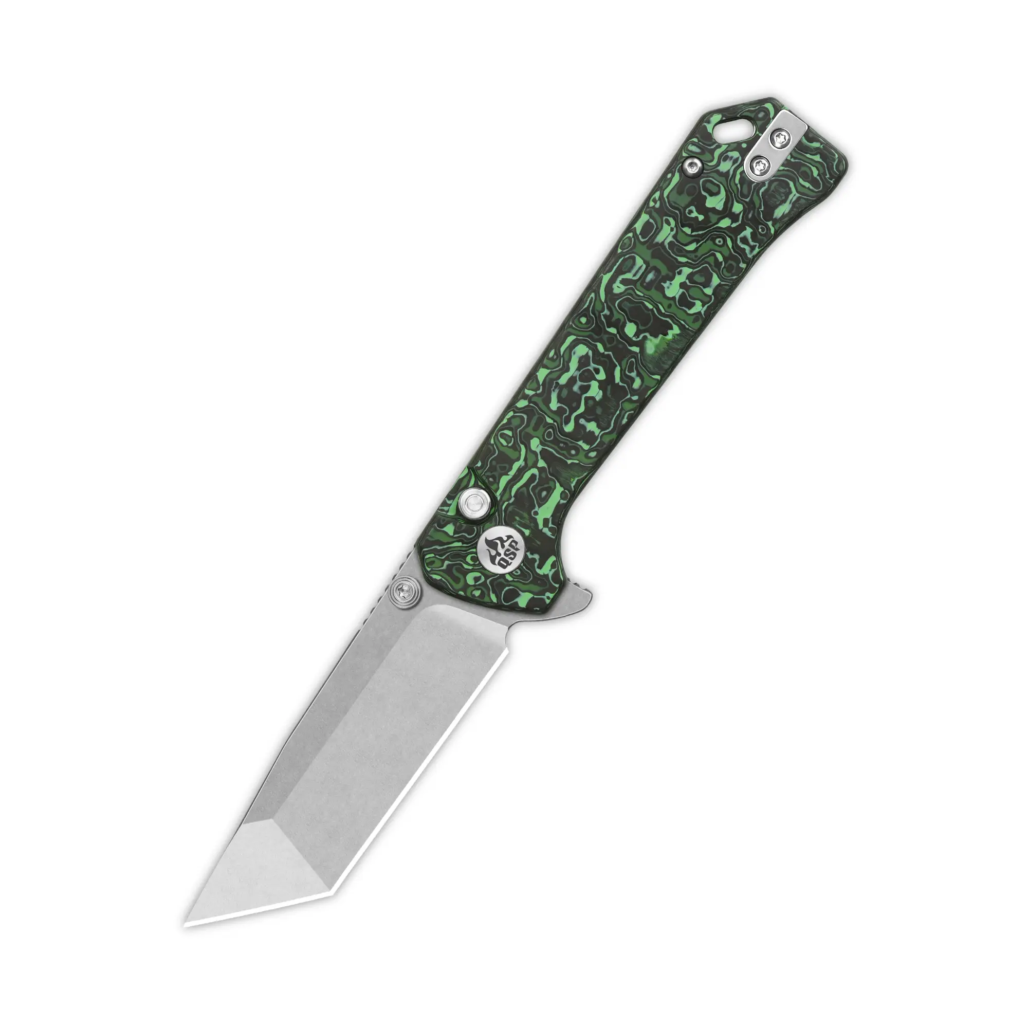 QSP Grebe T Folding Knife, 3" CPM S35VN Steel Blade, Colorful Carbon Fiber Handle, Button Lock, Flipper & Thumb Studs, Titanium Reversible Clip, Ceramic Ball Bearings, 7.25" Overall Length
