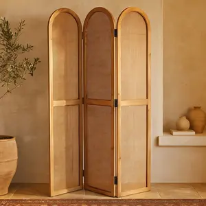 Brown Wood Foldable 3 Panel Partition Room Divider Screen
