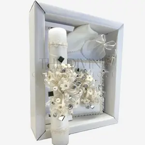 Baptism Candle Set 5 Piece Style 56 Ivory Decor with Intricate Details & Crystal Accents