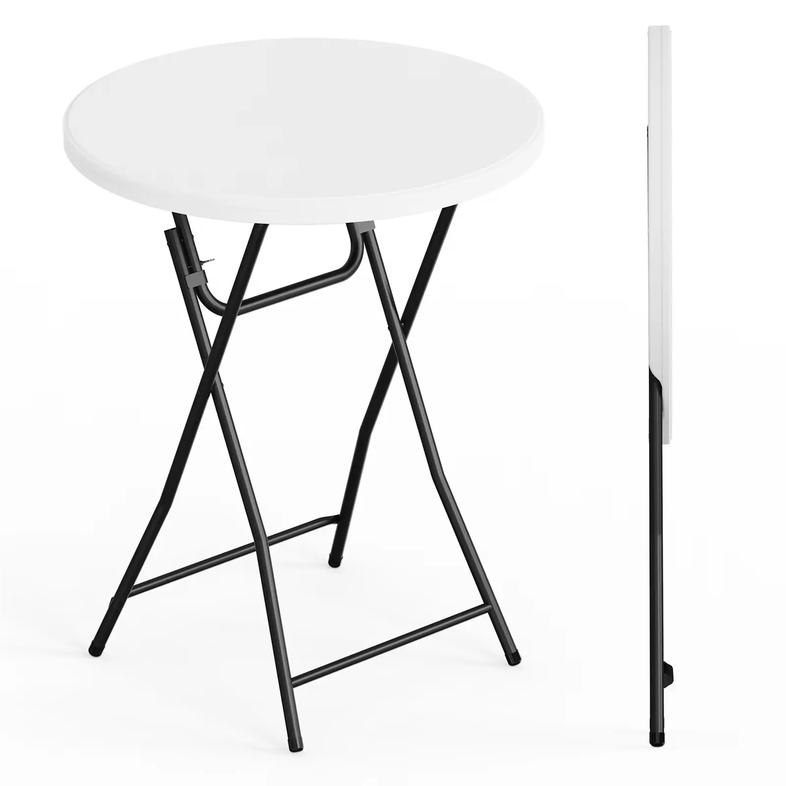 MakeChanges 32-Inch Foldable HDPE Lightweight Plastic Bar Height Round Table - Gray Metal Finish, Portable Folding Outdoor Garden Patio Table for Backyard, 1 Pack