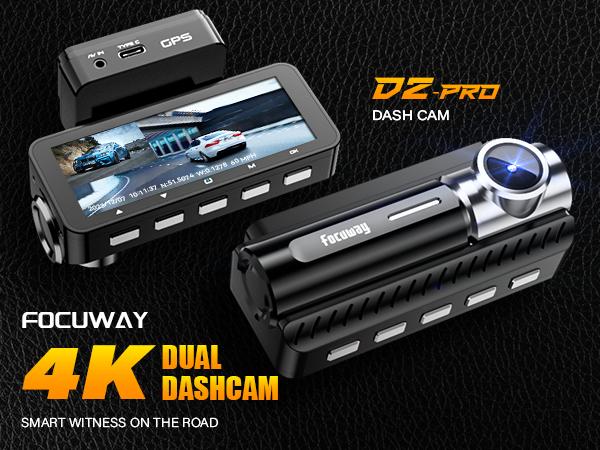FOCUWAY D2 Duo Dash Cam Front and Rear | True 4K Front + 1080P Rear | Free 64GB Card | Touch Screen, Voice Control, GPS & WiFi, HDR Night Vision, 160° Wide Angle, 24H Parking Mode