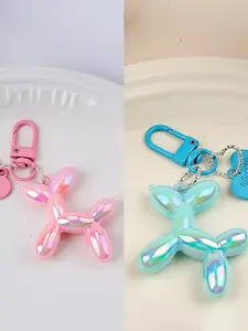 2pcs Laser Balloon Dog Keychains, Candy Color Heart Decorations, Keychain for Bags, DIY Backpack Accessories, Cute Floral Style, Polished Finish