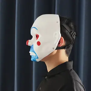 Hand-Painted Clown & Dark Knight Resin Mask - Cool 3D Design with Vivid Colors, Adjustable Elastic Band for Halloween, Masquerade, Stage Shows & Parties White balaclava face mask face mask for men