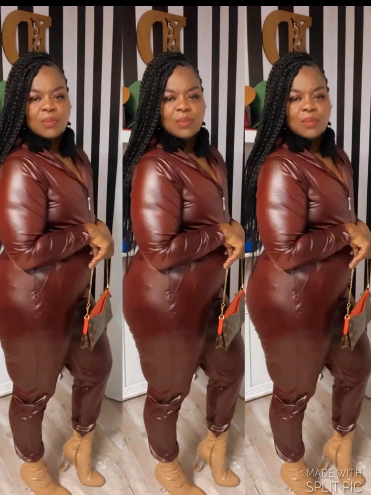 "Focus on Me" Faux Leather 2 Piece Jacket Set in Burgundy