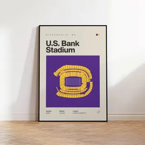 Minnesota Vikings Poster, US Bank Stadium Print, Mid Century Modern Football Poster, Sports Bedroom Posters, Minimalist Office Wall Art