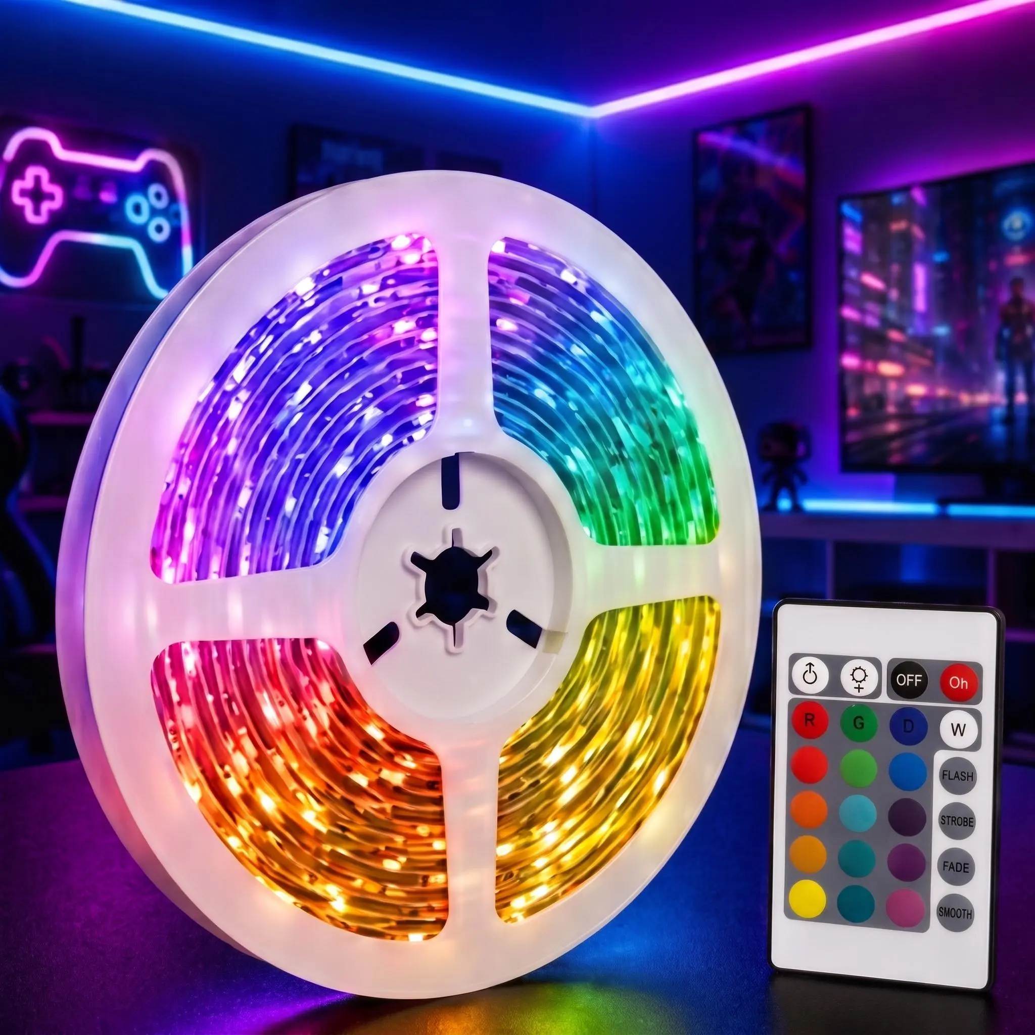 Smart LED Strip Lights RGB Color Changing, Bluetooth App & 24-Key Remote Control, Music Sync LED Light Strip 5V Low Voltage Flexible Tape Light for Bedroom Home Gaming Room TV Decoration