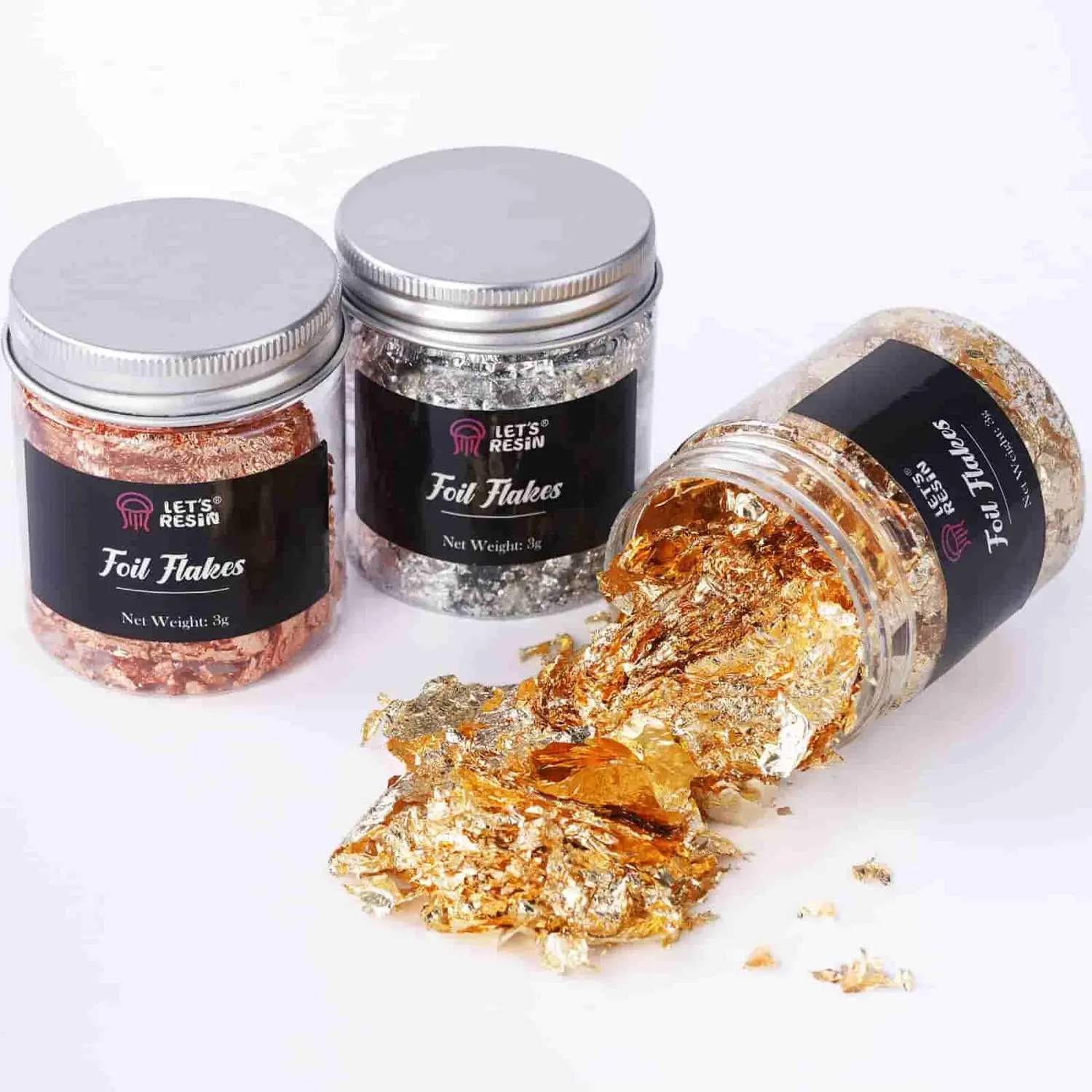 Metallic Foil Flakes for Resin & Nails – Gold Silver Copper, 3g Each | Epoxy Art, Slime, Craft Decor & DIY Projects - LET'S RESIN Metallic Foil Flakes for Resin & Nails – Gold Silver Copper, 3g Each | Epoxy Art, Slime, Craft Decor & DIY Projects - LET'S RESIN