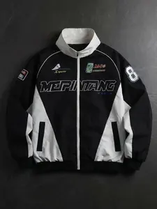 Men's Trendy Casual Embroidered Motorcycle Jacket, Sturdy and Stylish, Windproof and Versatile, Premium Look with Intricate Embroidery