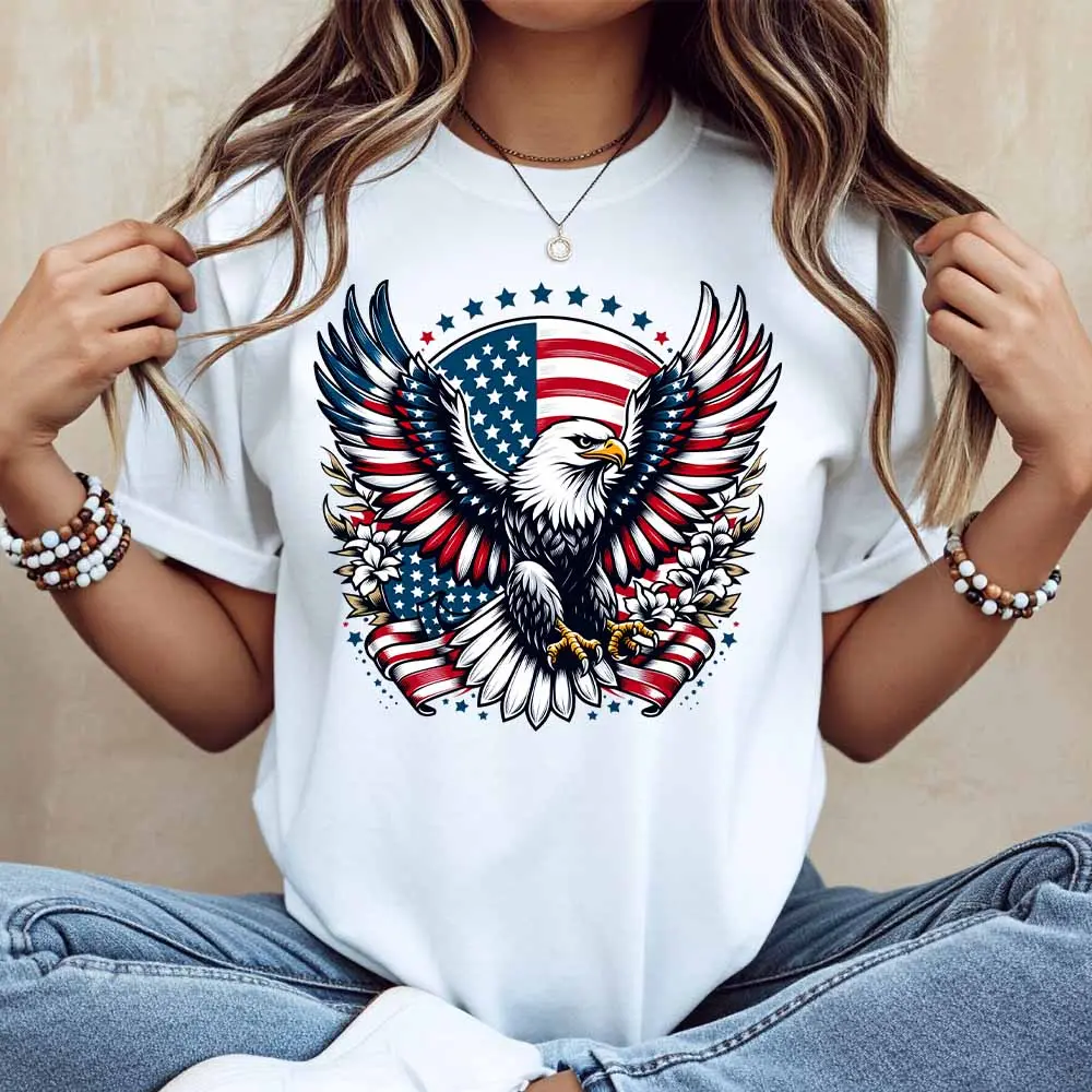 American Eagle Flag Print T Shirt White Casual Loose Fit For Everyday Wear And Outdoor Activities(1)