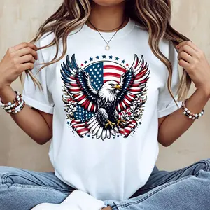 American Eagle Flag Print T Shirt White Casual Loose Fit For Everyday Wear And Outdoor Activities(1)