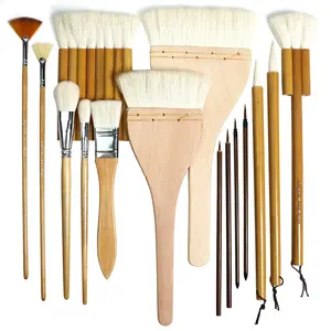 Pottery Brushes for Glazing,15 Pcs Ceramic Brushes Set with Storage Box Wool Bamboon Hake Brushes for Pottery Acrylic Watercolor