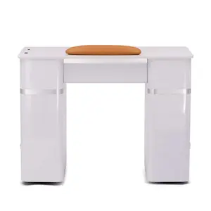 Nail Table - T02W - with Vent Hood - White Shiney Silver