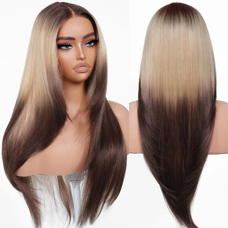 BrownBomb 26in T-Lace Frontal Synthetic Wig for Women - Glueless, Pre-Cut, Pre-Plucked, Face-Framing, Perfect Middle Part, Heat-Resistant Fiber, Realistic, Affordable, Wear and Go, for Daily Wear, Birthday, Lace Frontal Wig,sohochic