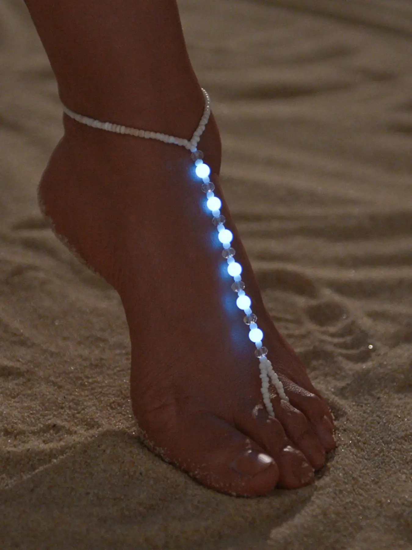 Boho Style Glow in The Dark Beaded Anklet, Lightweight Personality Tiered Ring Linked Design Anklet for Wear, Fashionable Adjustable Anklet, Women Gif