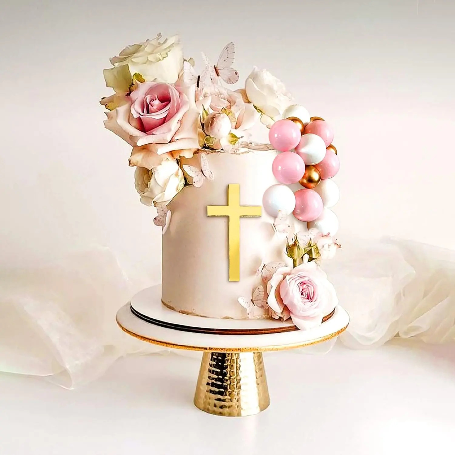 Cross Cake Decoration Cake Topper Palm Leaves Cake Decoration Baptism Baby Shower Wedding Party Supplies Flower Set