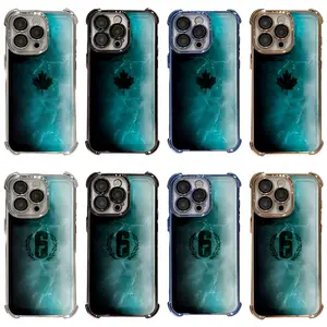 Rainbow Six Siege Frost Maple Leaf & 6 Logo Phone Case for iPhone 17 16 15 14 13 12 11 Pro Max, Ice Crack Texture Shockproof Electroplated Protective Cover