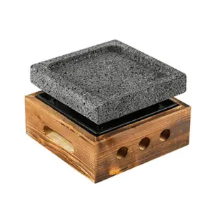 Lava Steak Cooking Stone Grill Square Hot Slate with Portable Alcohol Stove for Outdoor Cookware Set